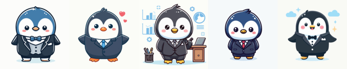 cute penguin vector in suit costume