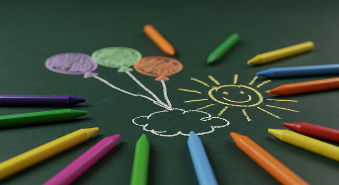 colored pencils on blackboard - Powered by Adobe