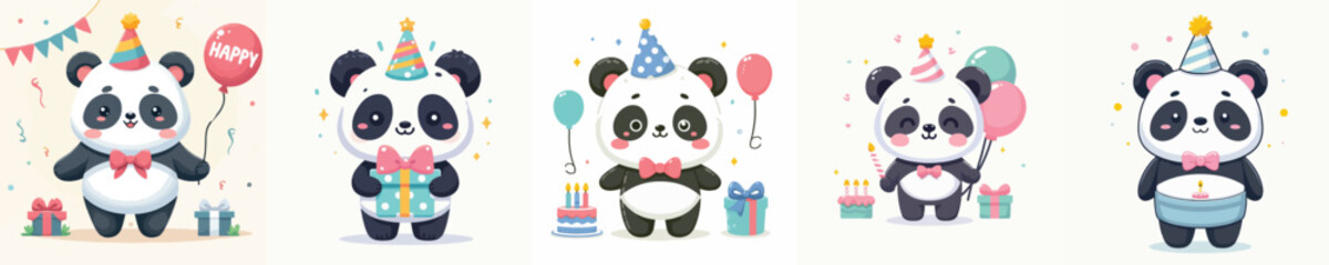 panda animal vector is having a birthday