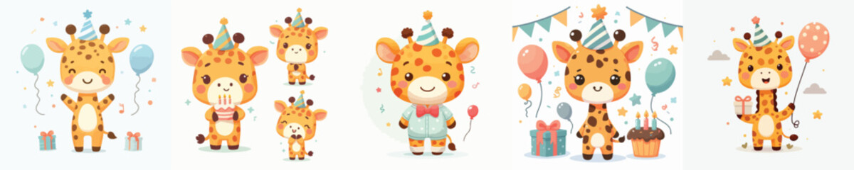giraffe animal vector is having a birthday