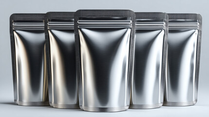 Metallic pouch silver mylar stand up packaging resealable blank food storage shiny reflective Sleek metallic pouch silver mylar stand up packaging