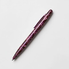 Elegant purple pen with glitter accents on white background.
