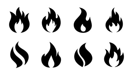 fire icon set vector red flame silhouette graphic burning symbols modern abstract design