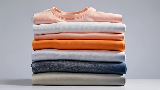 Pile of folded colorful t shirts fashion and apparel organization