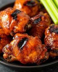 Delicious grilled chicken wings with a sweet and savory glaze.