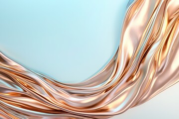 Abstract flowing golden fabric against a light blue background.