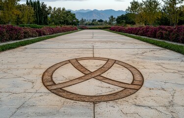 Intricate knot design on a stone pathway in garden.