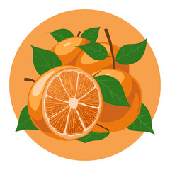 Vector Illustration of Orange Pile with One Sliced Orange – Fresh, Juicy, and Colorful Citrus Fruit in Flat Cartoon Style for Healthy Food or Summer Design Elements