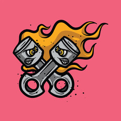 Crazy Piston character cartoon vector illustration
