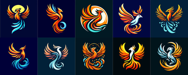 Obraz premium illustration set of simple phoenix logo