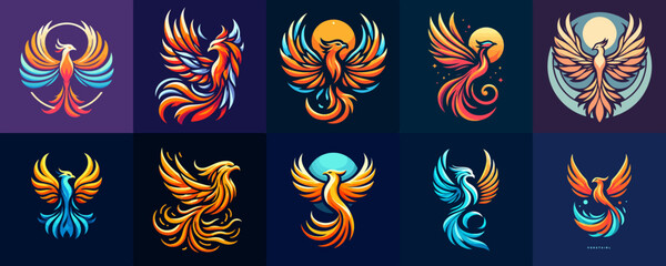Obraz premium illustration set of simple phoenix logo