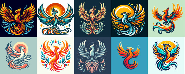 illustration set of simple phoenix logo