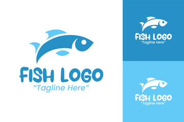 Professional Fish Logo in Blue and White for Digital Branding and Business