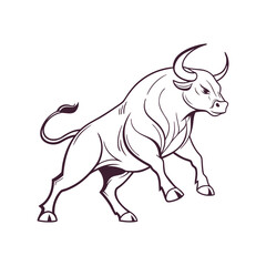 Aggressive Bull Line Art Icon for Sports