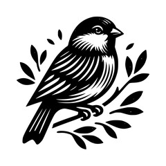 Naklejka premium Black and white bird on branch illustration