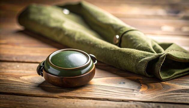 Close-up of Scout Scarf and Woggle on Textured Wooden Surface