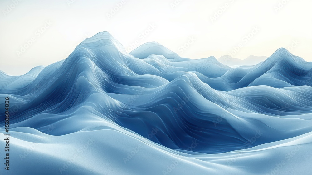 Poster serene icy blue wave pattern texture featuring undulating hills and smooth curves against a soft gra