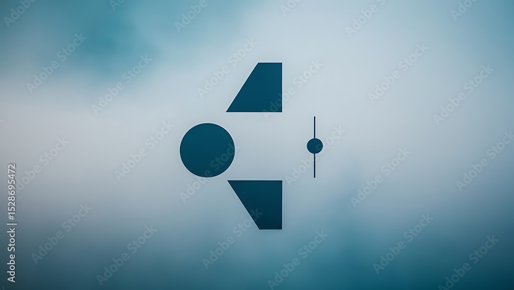 Poster abstract minimal geometric shape resembling a logo floating in soft misty background, representing b