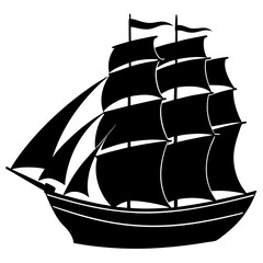 Schooner sailing ship silhouette vector