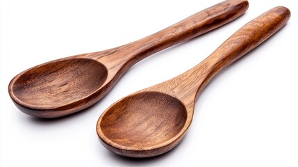 Two dark brown wooden spoons isolated on white background. (1)