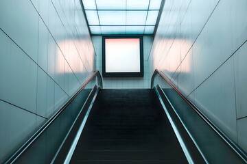 Obraz premium Small Billboard Beside the Escalator in a Modern Commercial Space