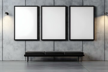 3D Rendering Mockup of Three Blank White Posters in a Minimalist Setting