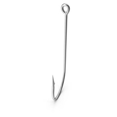 Stainless Steel Fishing Hook Isolated on Transparent Background