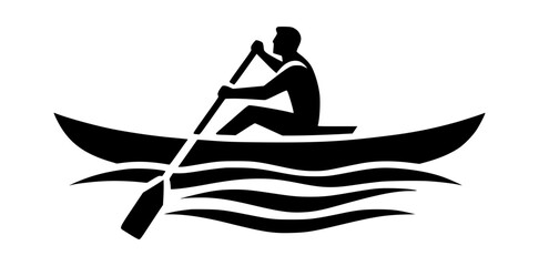 Silhouette of a person rowing a boat on water