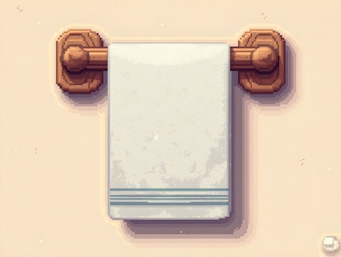 Pixel Art Towel on Wooden Rack Retro Style Illustration