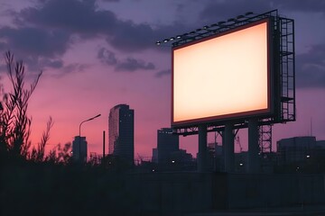 Obraz premium Blank Billboard at Sunset in City Advertising Mockup