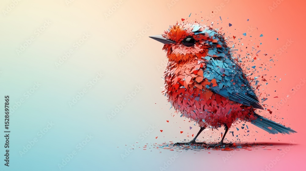 Poster stunning fragmented bird art modern digital rendering on colorful gradient smooth background
