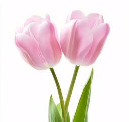 Fototapeta premium Isolated Fresh Pink Tulip Flowers on White Background: Ideal for Anniversaries, Weddings, and Beauty Concepts.