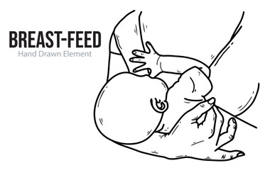 Mother breastfeeding baby hand drawn element, black ink, line art, editable