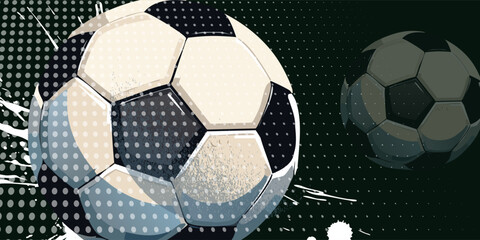 Ball on soccer field top view, football pitch view from above, poster with space for text, vector