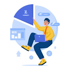 Businessman in pie chart for presentation marketing report vector illustration