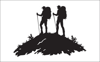 hiking of mountain people silhouette