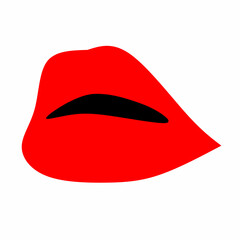 Vector of female lips in sexy pose and bright red color isolated on white background.
