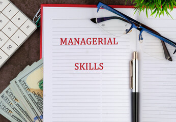 A conceptual phrase on the topic of business MANAGERIAL SKILLS. Managerial concept with delegation.