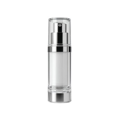 Elegant Clear Skincare Bottle with Silver Cap for Cosmetic Liquid or Lotion on White Background Transparent background or png