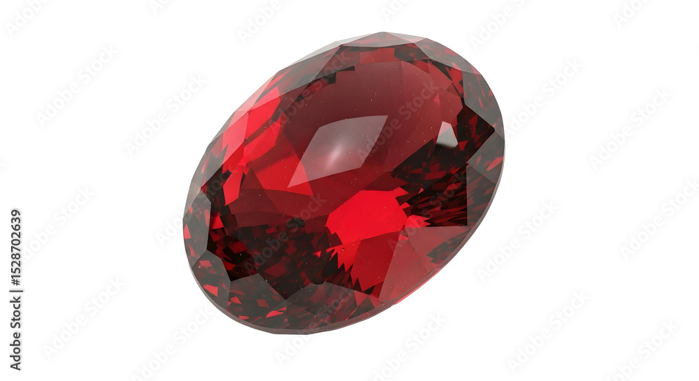 Poster red gemstone with faceted surface isolated on black background showing sparkle