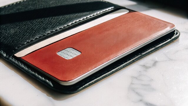Close Up Red ATM Card Banking Detail Macro Natural Lighting Suitable for Financial Identity Concepts