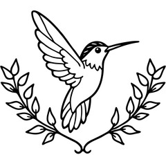 Watercolor hummingbird with floral wreath illustration  