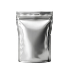 Metallic resealable pouch for packaging food, products, snacks, or cosmetics with blank space for branding and labeling Transparent background or png