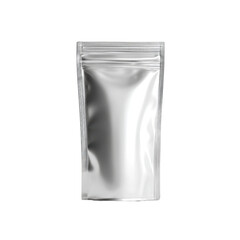 Silver Stand-Up Pouch with Zipper Closure for Food Packaging and Storage, Blank Mockup for Custom Design Applications Transparent background or png