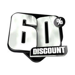 3D Black 60 Percent Discount Sale Banner with Transparent Background