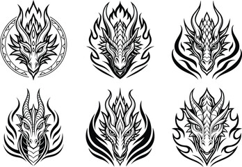 Six Fierce Dragon Head Designs Perfect for Branding Logos Tattoos Tribal Art and More