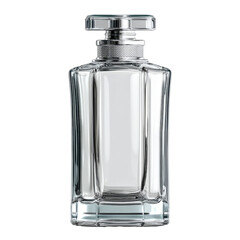 Elegant Clear Glass Perfume Bottle with Silver Cap in Minimalist Design for Fragrance Store Display and Product Photography Transparent background or png