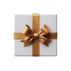 Elegant White Gift Box with Shiny Golden Bow for Celebrations and Special Occasions Transparent background or png