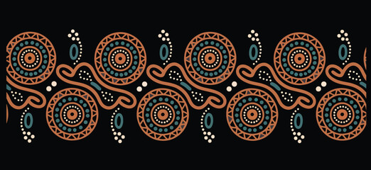 Australian aboriginal art seamless pattern border isolated on transparent background