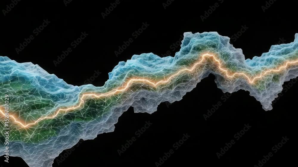 Poster high tech online stock market abstract data visualization with colorful waveform and grid design